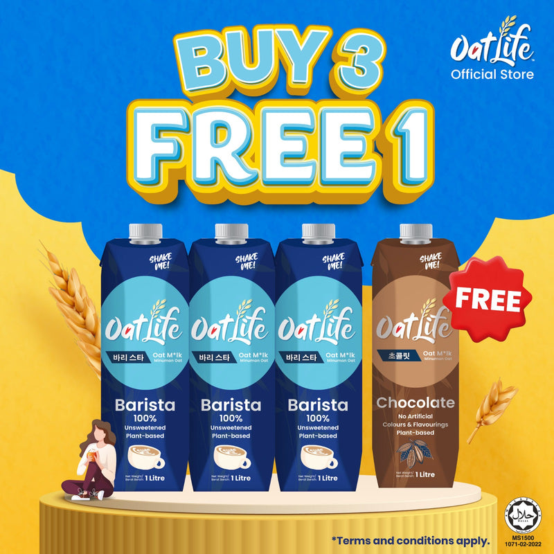 [BUY 3 FREE 1] OatLife Oat Milk Barista FREE 1x Chocolate 1L (4 x 1Litre)